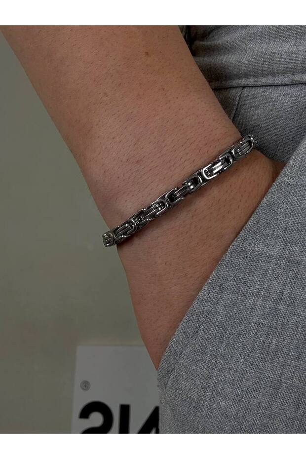 Silver Men's Thick Chain Bracelet Women's Stainless Steel Color Unisex Non-Tarnish Steel Bracelet