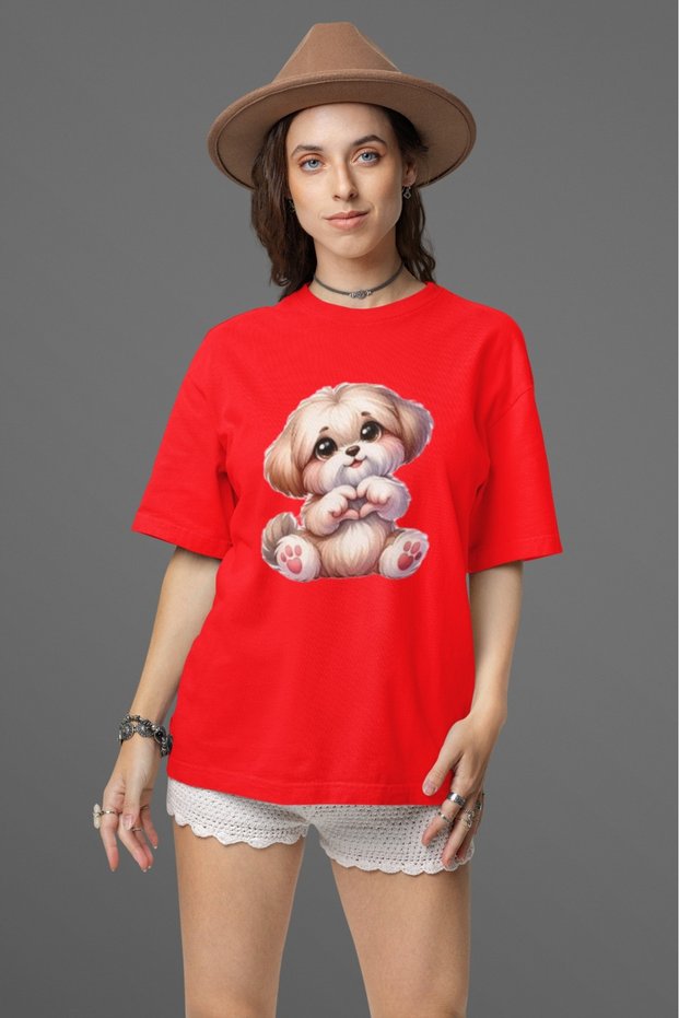 Unisex Men/Women Cute Puppy Color Printed Oversize 100% Cotton T-Shirt