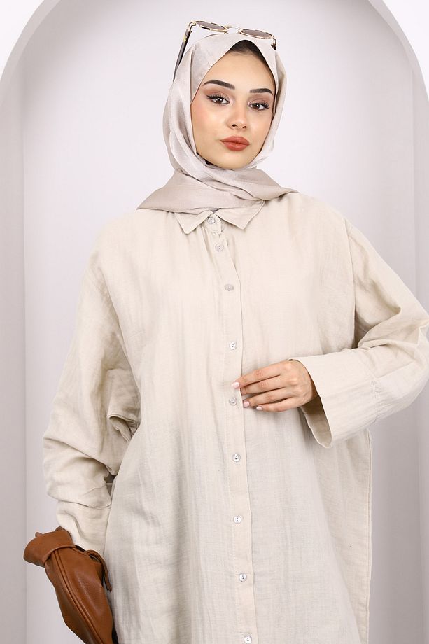 Taş Düğmeli Müslin Tunik - 3