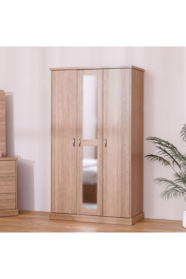 Zirco 3 Door Wardrobe - Brown Oak L120xW58xH210cm