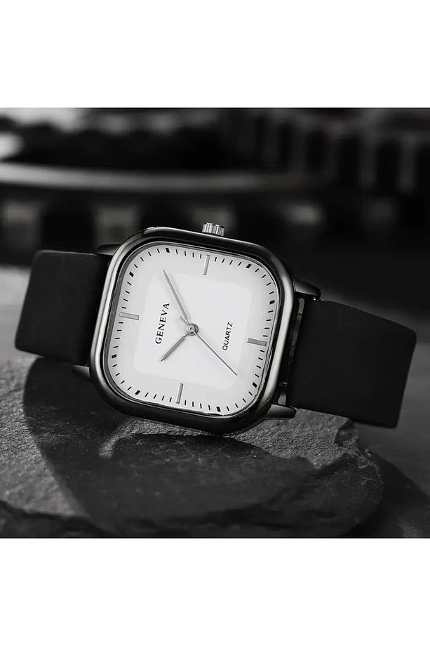 Erkek Kol Saati Kare Deri Kordonlu Analog Quartz Saat 611 - 1