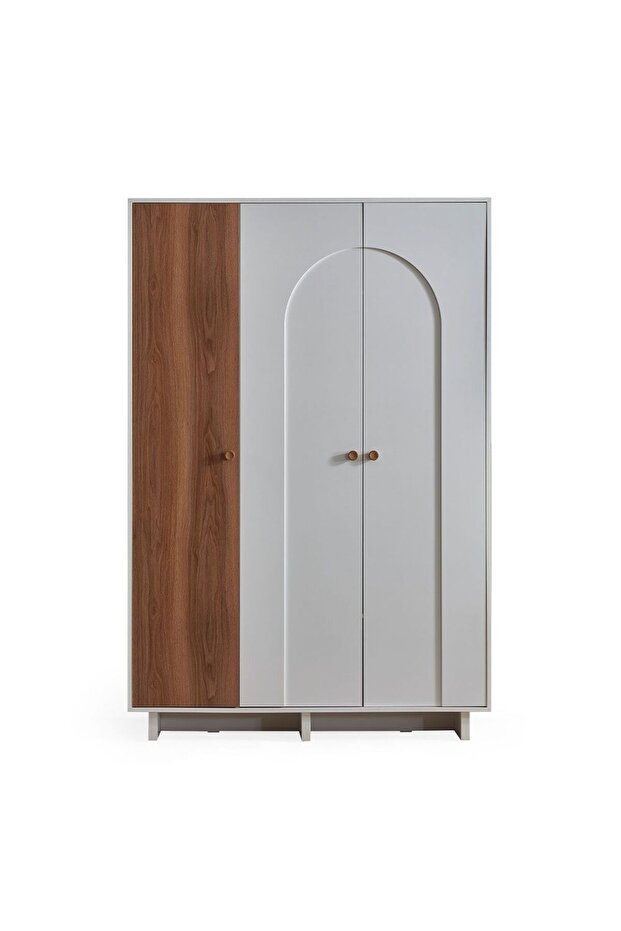 Ren 3 Door Wardrobe - Natural Walnut/White L148xW55xH220cm