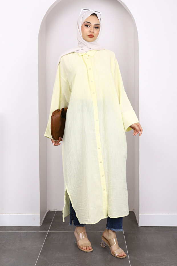 Sarı Düğmeli Müslin Tunik - 2