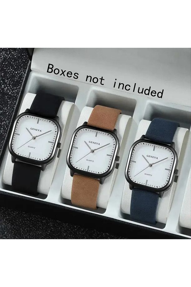 Erkek Kol Saati Kare Deri Kordonlu Analog Quartz Saat 611 - 3