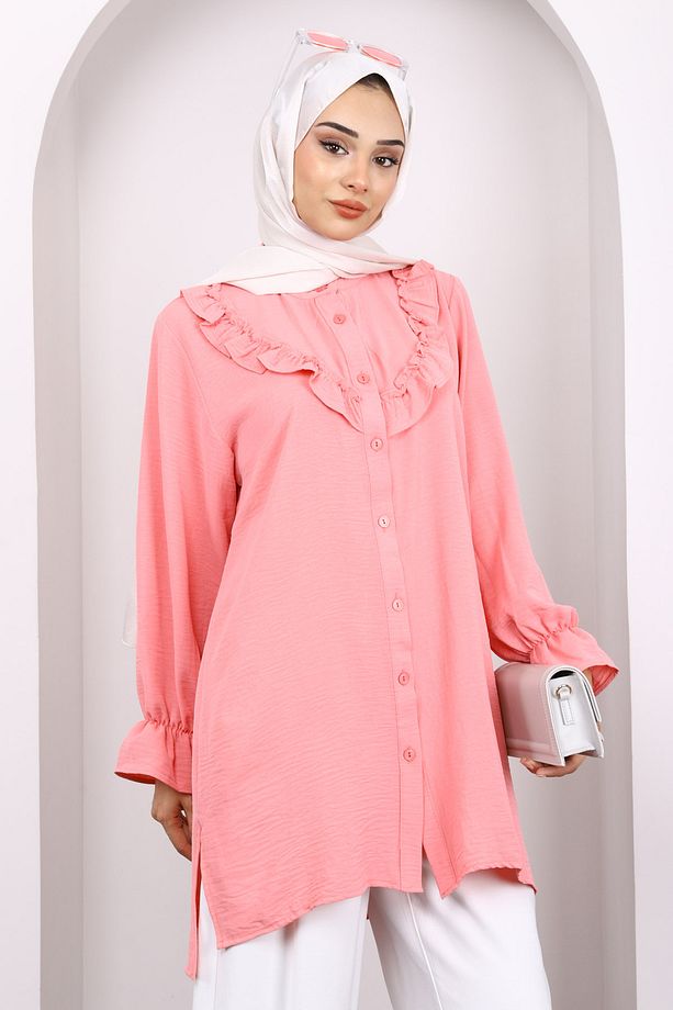 Pembe Önü Fırfırlı Ayrobin Tunik - 3