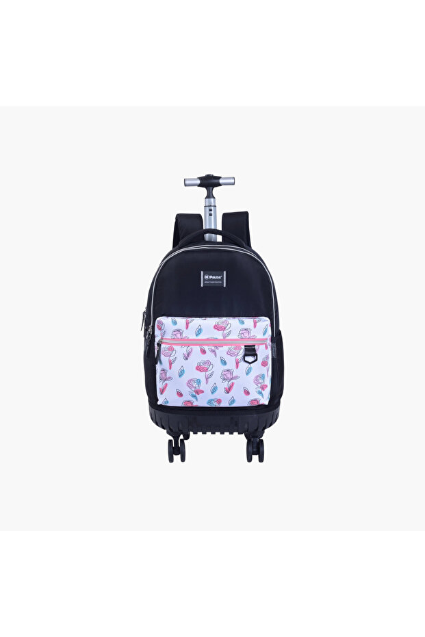Printed Trolley Backpack with Retractable Handle - 27x10x31 cms - 1