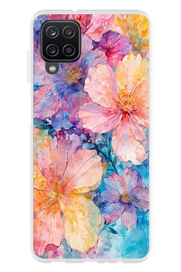 Galaxy A22 - M22 - M32 Compatible Colorful Flowers Watercolor Transparent Silicone Case