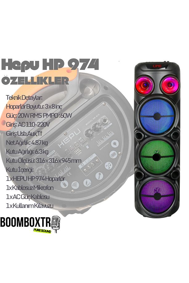 HP 974 Süper Bass Taşınabilir Bluetooth Parti Hoparlörü 3*8 inc 20 w Rms - 3