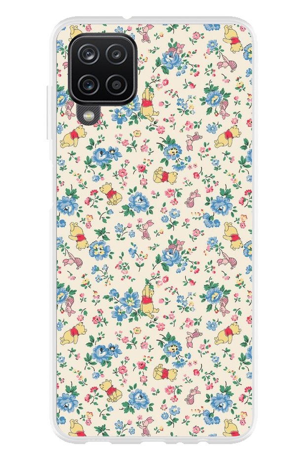 Galaxy A22 - M22 - M32 Compatible Bear Winnie Pooh and Flowers Transparent Silicone Case