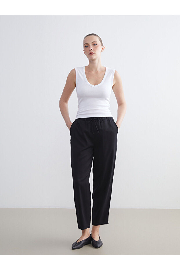 Carrot Cut Women's Trousers with Elastic Waist