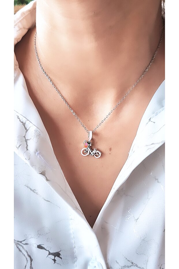 Bisiklet Figürlü Çelik Kolye - 3