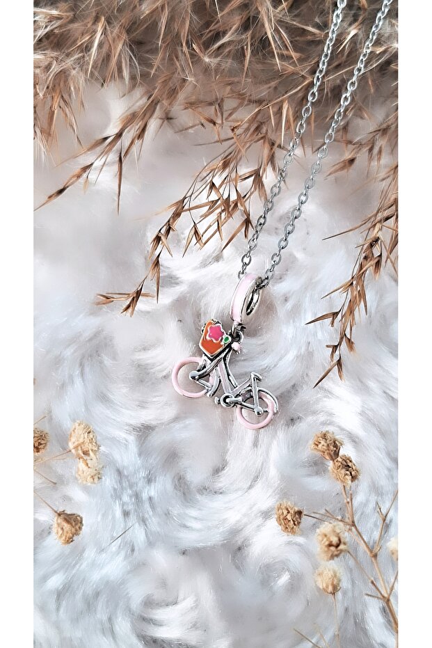 Bisiklet Figürlü Çelik Kolye - 6