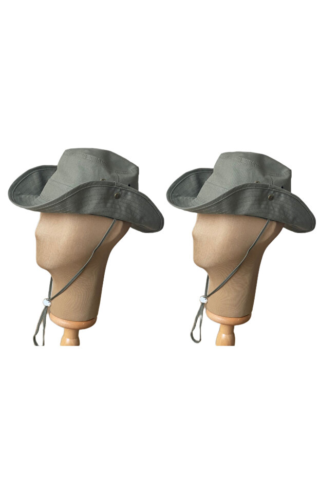 Summer Foldable 2-Piece Safari Fedora Cotton Cowboy Hat (2 Pieces)