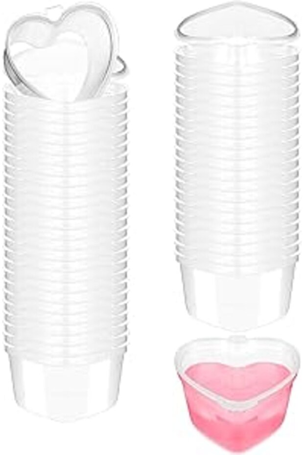 50PCS Heart-Shaped Plastic Portion Cups – 45ML Leak-Proof Containers for Sauce, Jello, Crafts & More