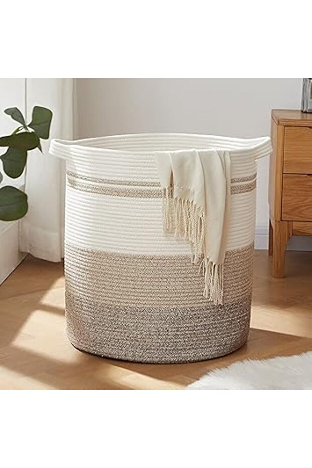 80L Woven Laundry Basket with Handles – Decorative Storage for