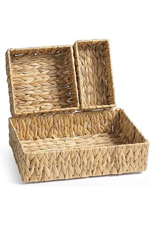 3-Pack Wicker Storage Baskets – Natural Water Hyacinth with Handles for Home & Kitchen