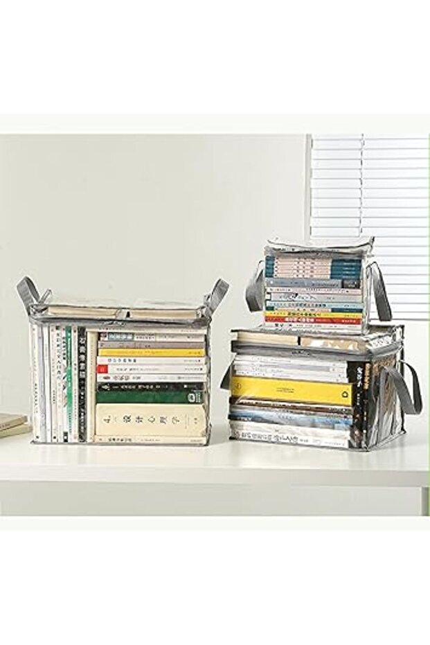 Transparent Foldable Book Storage Boxes – Set of 3, PVC, Portable for Textbooks & Home Organization