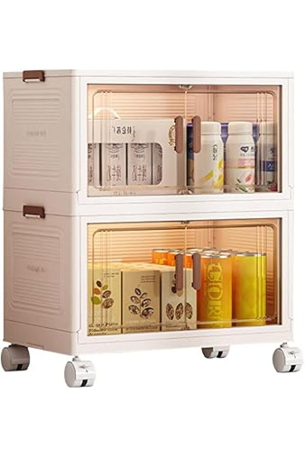 2-Tier Foldable Plastic Storage Box with Lids & Wheels – Stackable Bin for Home & Office (42
