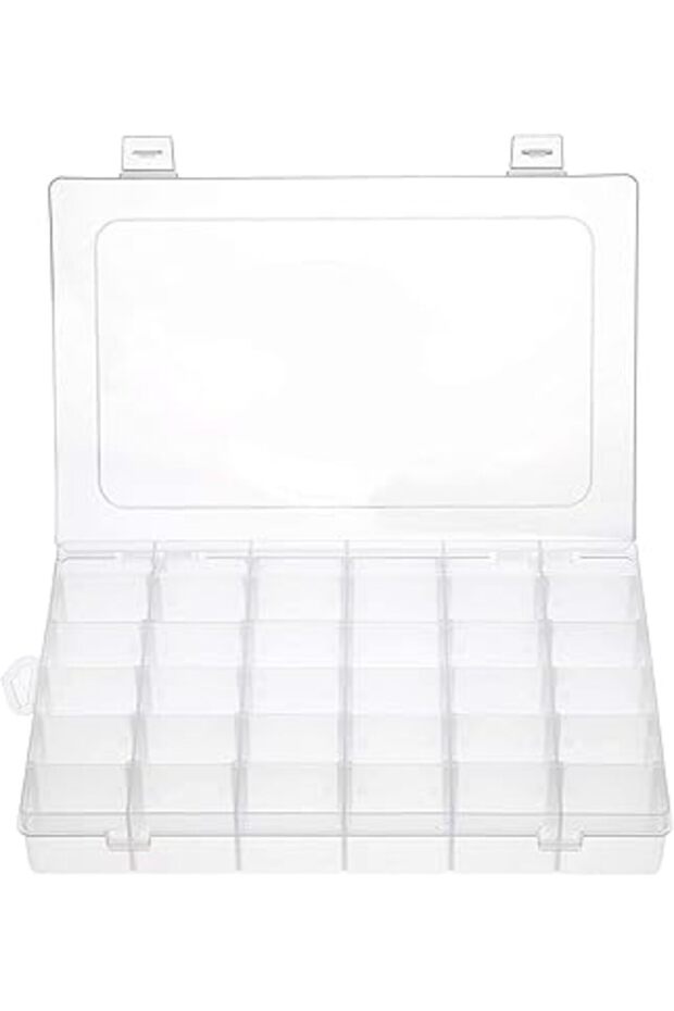36-Grid Clear Organizer Box – Adjustable Plastic Storage for Beads, Jewelry, Crafts & Washi Tape