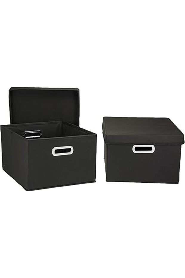 Fabric Storage Boxes with Lids and Handles, Black
