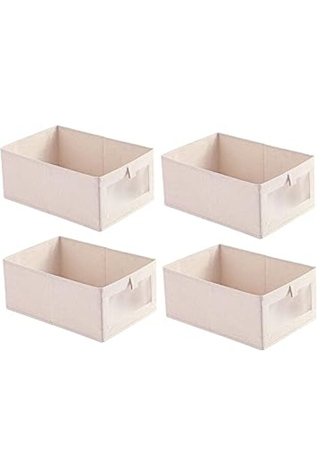 4-Pack Foldable Linen Storage Bins with Handles & Window, Large Organizers for Clothes, Toys, Books