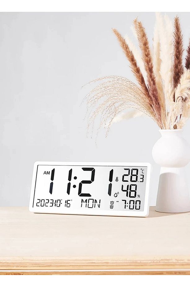 Çok Fonksiyonlu LCD Ekran Dijital Duvar Masa saati Zaman Çift Alarm Tarih Sıcaklık Nem - 3