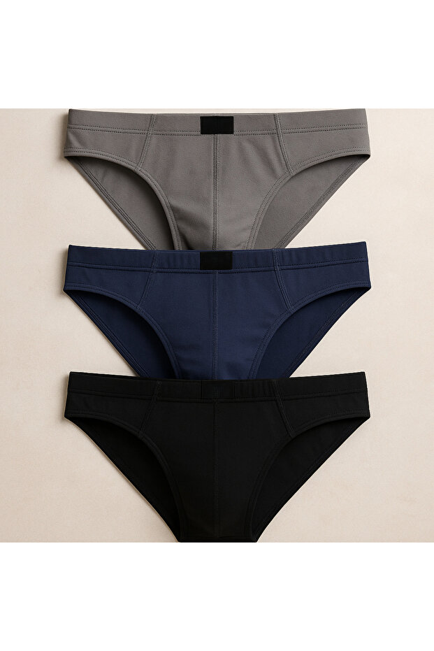 Men's 100% Cotton Navy Blue-Smoked-Black 3-Piece Slip Underpants Q2İ3K2L6Kk