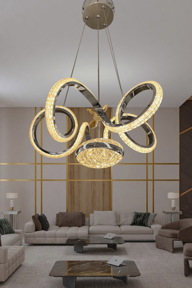 Kıvrım Eliza Tek Toplu Simli Slikonlu Modern Oturma Led Avizesi Kumandasız Krom - 7