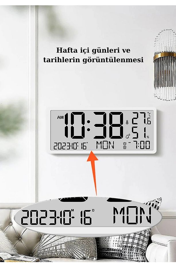 Çok Fonksiyonlu LCD Ekran Dijital Duvar Masa saati Zaman Çift Alarm Tarih Sıcaklık Nem - 5