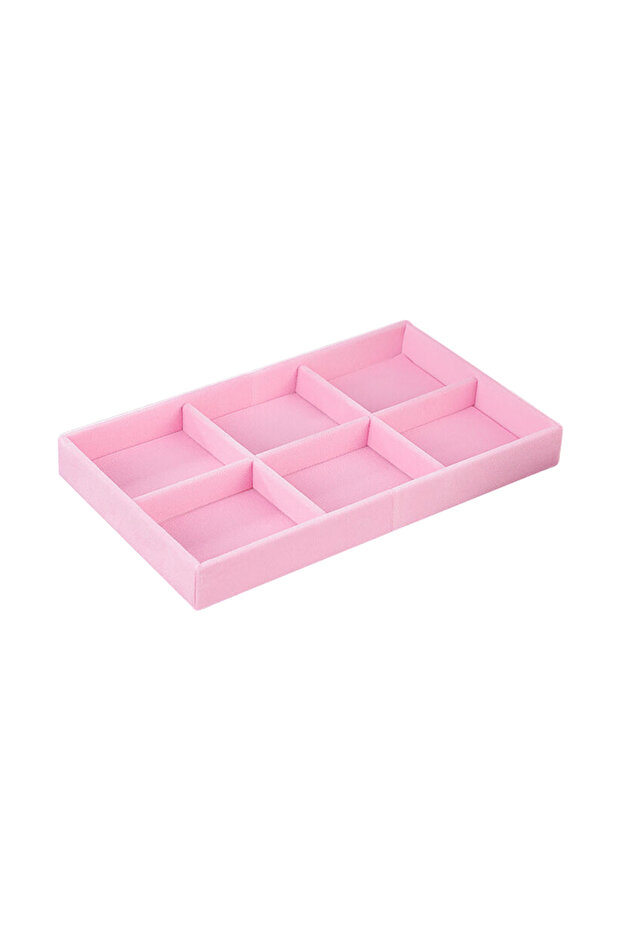 6 grids pallet 1PC, Flocking Jewelry Box Jewelry Tray, Color: Pink