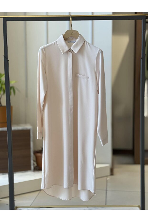 Esilastore Hidden Button Detailed Tunic Beige