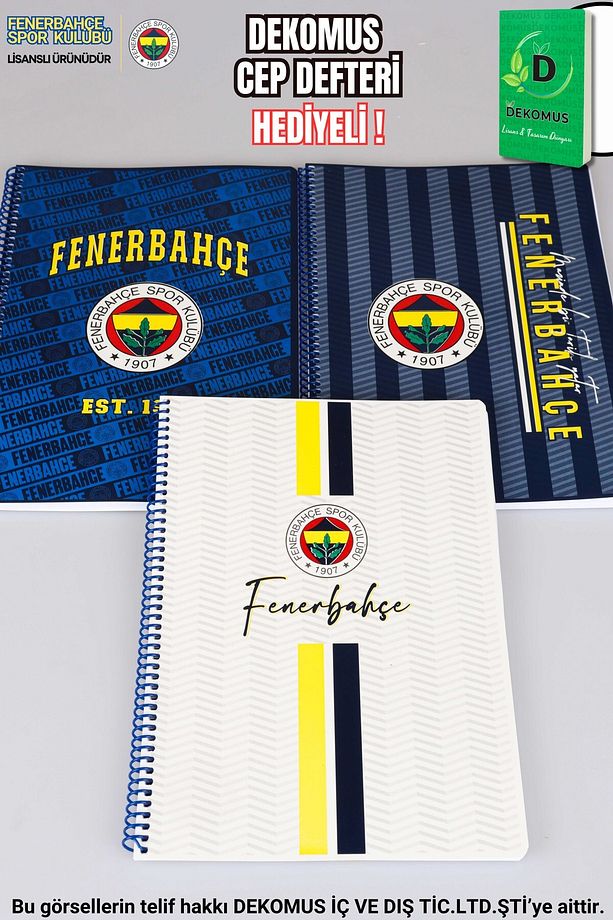 "DEKOMUS CEP DEFTERİ HEDİYELİ" LİSANSLI FENERBAHÇE"TEKLİ" SPIRALLI KARELİ A4 KARTON KAPAK 72 YAPRAK - 1