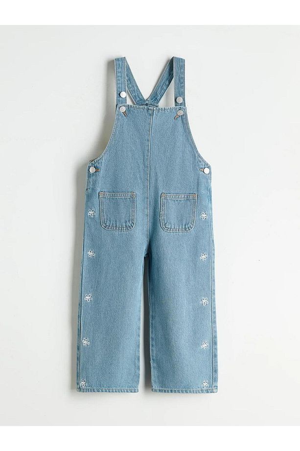 LCW Kids Kare Yaka Kız Çocuk Jean Salopet Elbise (W5) - 1