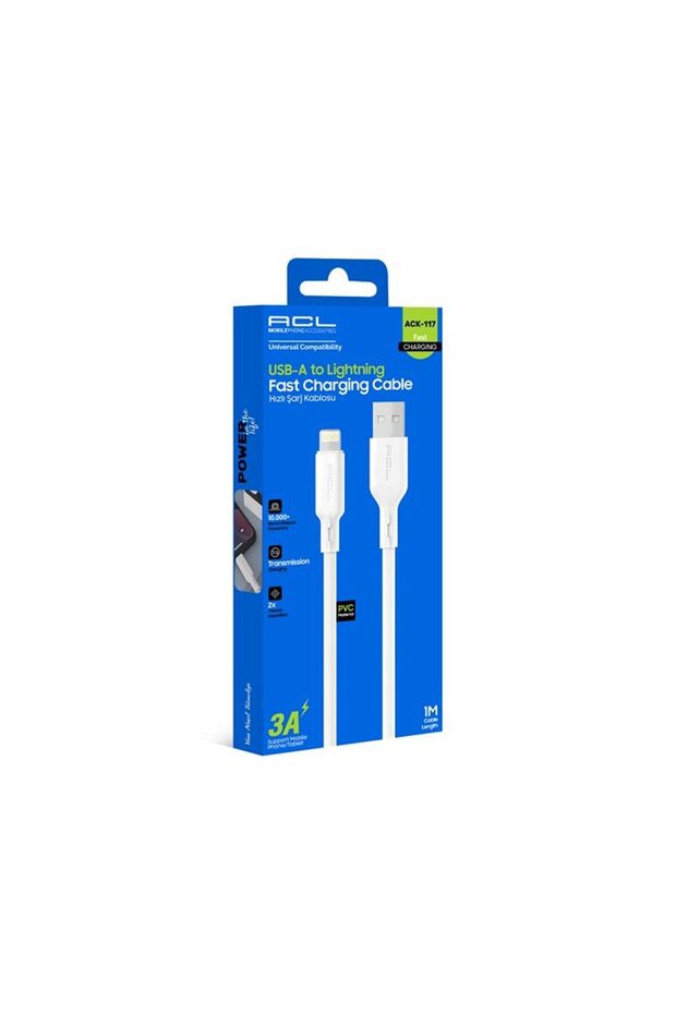 ACK-117 3A Hızlı Şarj Kablosu USB-A to Lightning 1 Metre Şarj Kablosu - 2