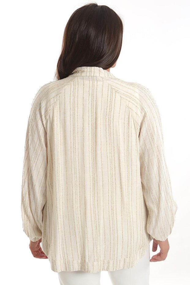 Trend42plus سترة بيج كبيرة الحجم مخططة مقاس كبير - 5