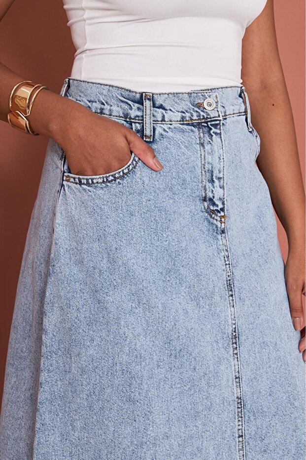 High Waist A-Line Pocket Denim Skirt – Light Blue