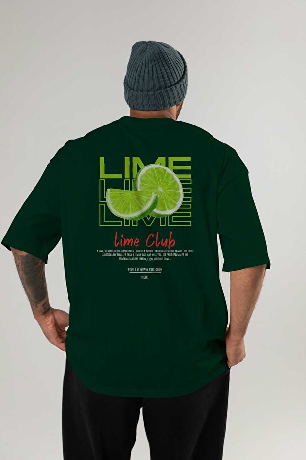 Lime Cocktail Printed Oversize T-Shirt Men Women 100% Cotton Crew Neck Tshirt