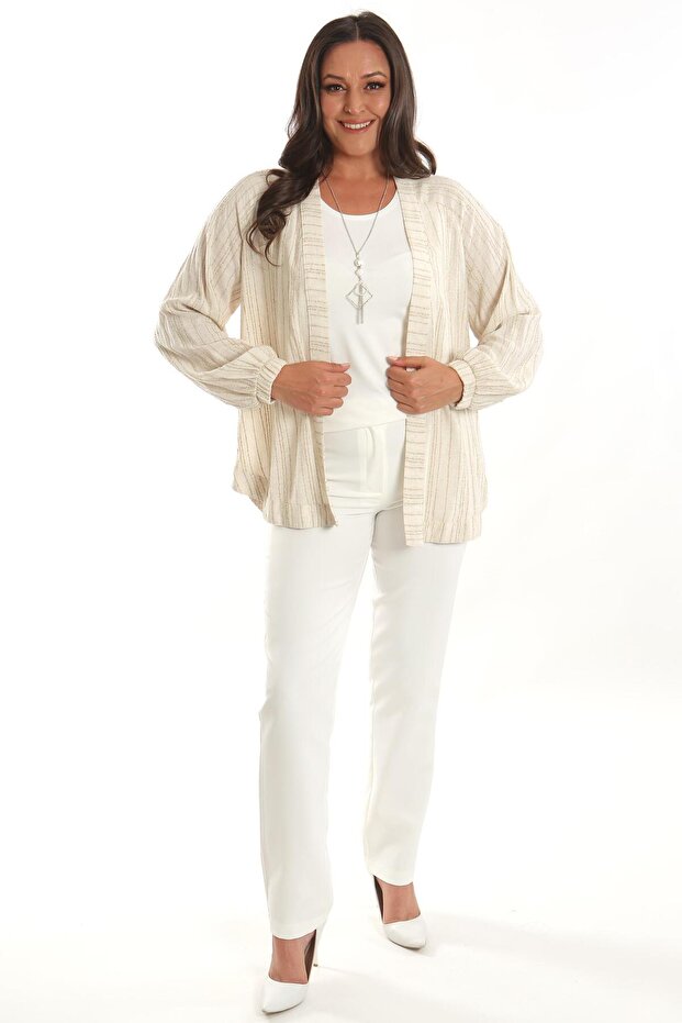 Trend42plus سترة بيج كبيرة الحجم مخططة مقاس كبير - 4