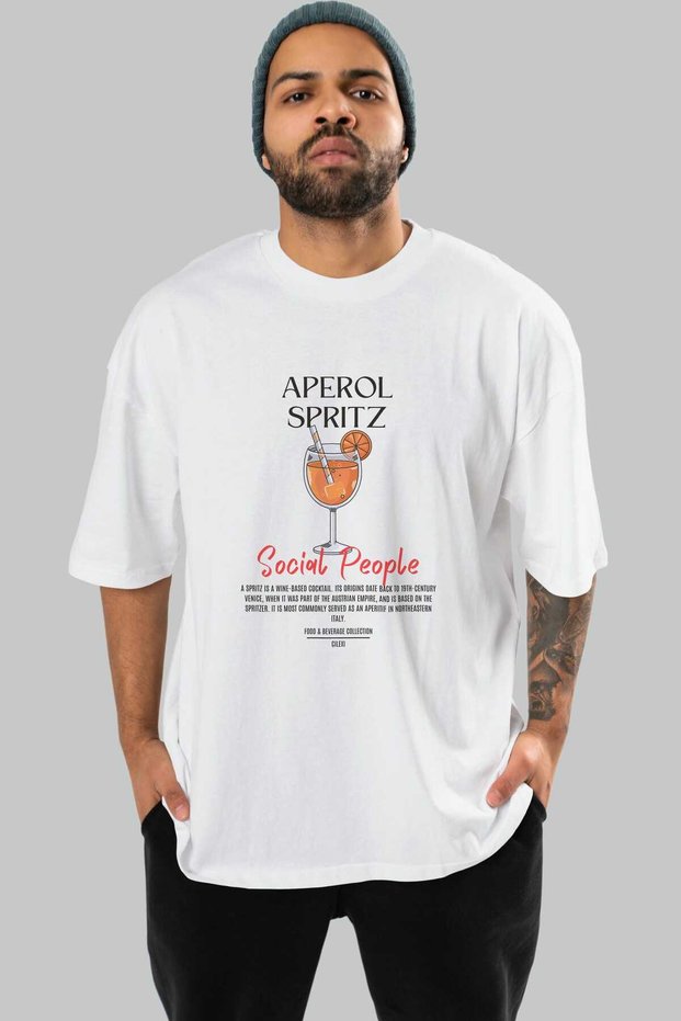 Aperol Spritz Cocktail Front Printed White Oversize T-Shirt Men Women 100% Cotton Crew Neck T-Shirt