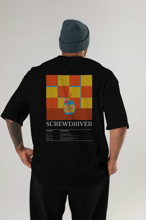 Screwdriver Cocktail Series Back Printed Oversize T-Shirt Men Women 100% Cotton Crew Neck Tshirt