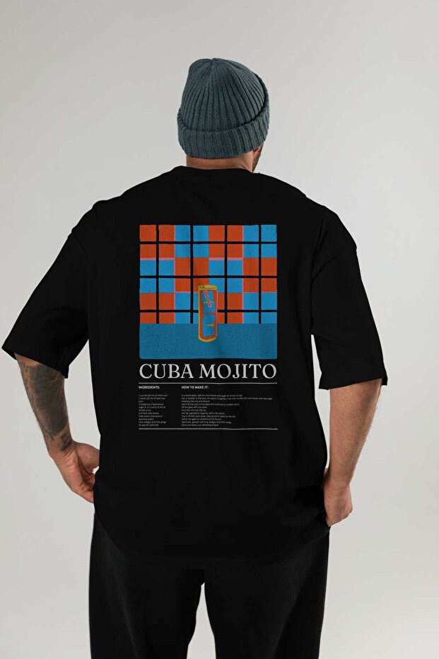 Cuban Mojito Cocktail Series Back Printed Oversize T-Shirt Men Women 100% Cotton Crew Neck Tshirt
