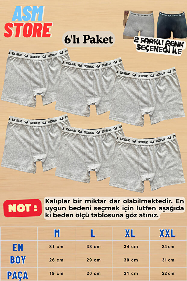 Men's Boxers 6 Pack 100% Cotton Combed Cotton Suitable for Daily Use Grey-Black