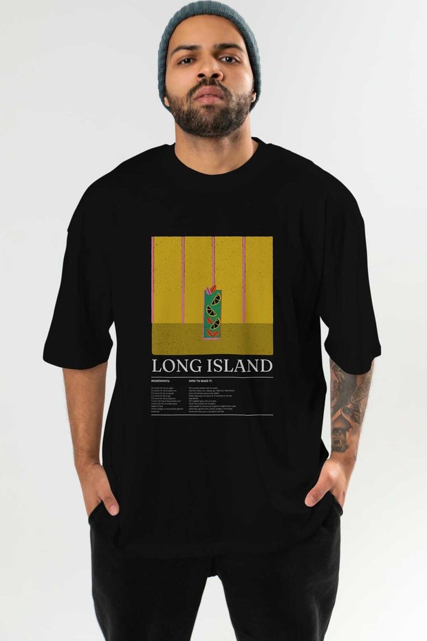 Long Island Cocktail Front Printed Black Oversize T-Shirt Men Women Cotton Crew Neck Tshirt