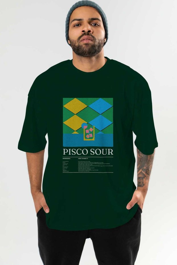 Pisco Sour Cocktail Front Printed Green Oversize T-Shirt Men Women Cotton Crew Neck T-Shirt