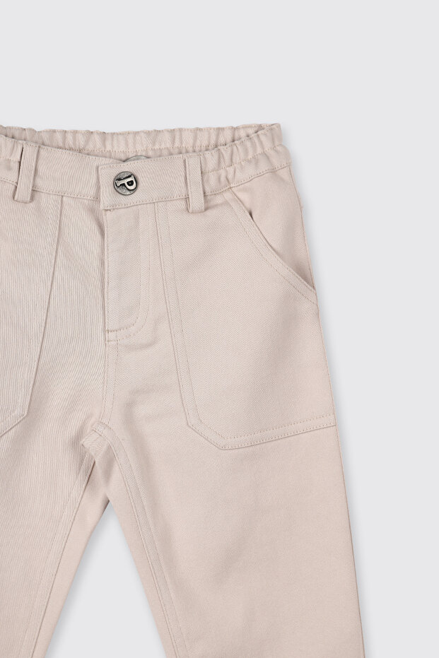 Baby Boy Beige Trousers with Elastic Snap Pocket Detail