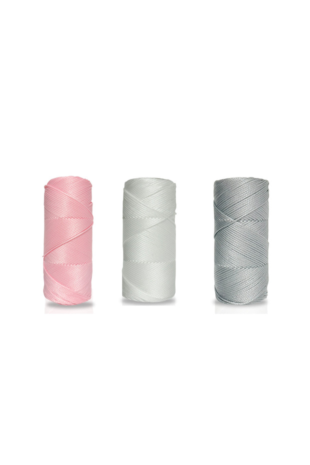 3’lü Polyester Makrome İpi Seti 600 gr – Soft Elegance Seti – Ekru, Sütlü Kahve, Hardal – 2 mm No:4 - 1