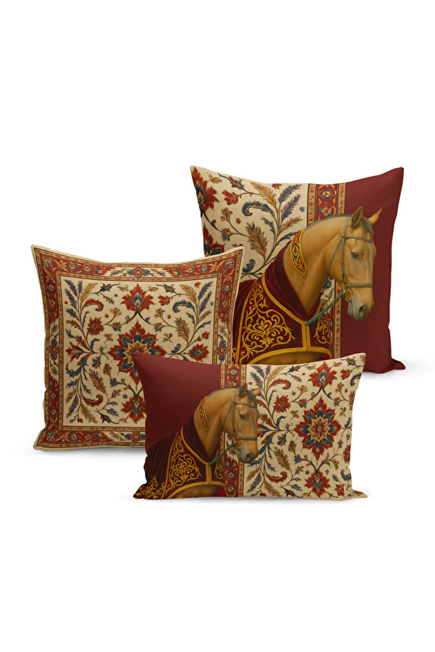 Classic Horse Series Double Sided Digital Printed Set of 3 Throw Pillow Covers (Horse)