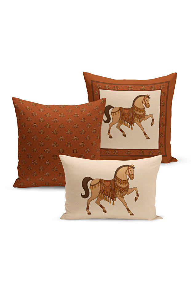 Classic Horse Series Double Sided Digital Printed Set of 3 Throw Pillow Covers (Horse)