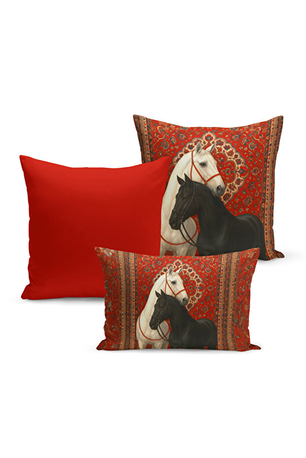 Classic Horse Series Double Sided Digital Printed Set of 3 Throw Pillow Covers (Horse)