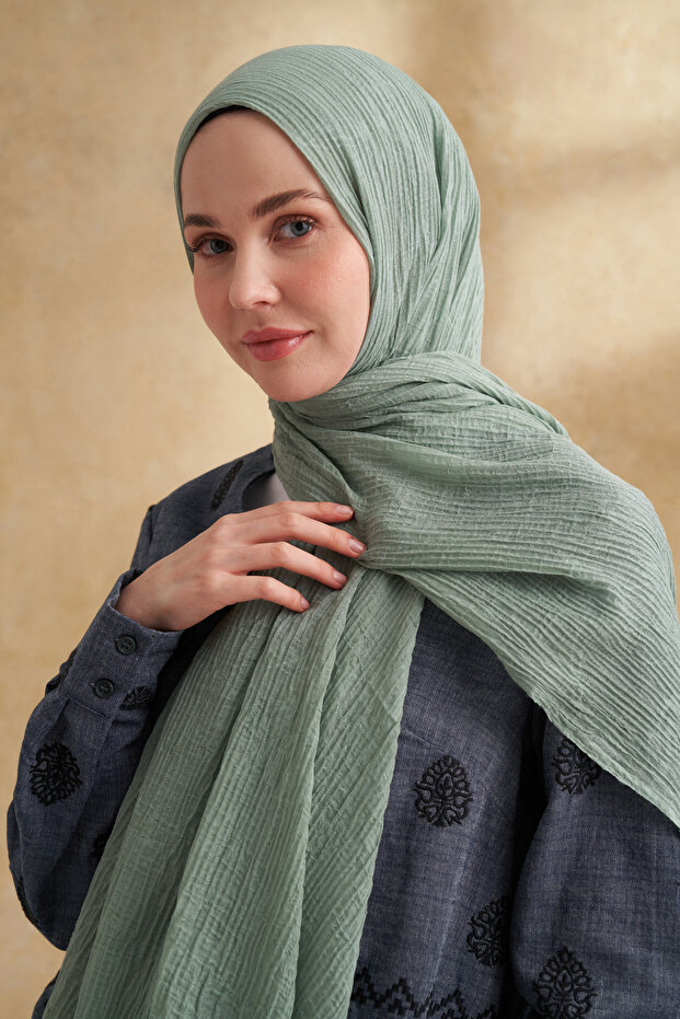 شال بنمط أوراق الموسلين - أخضر نعناعي - 1